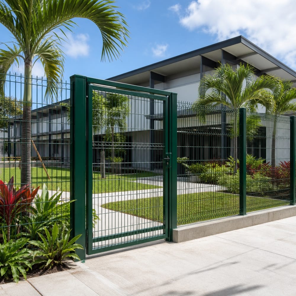 Cerramiento verde de malla Kolor Panel en una propiedad comercial de Costa Rica