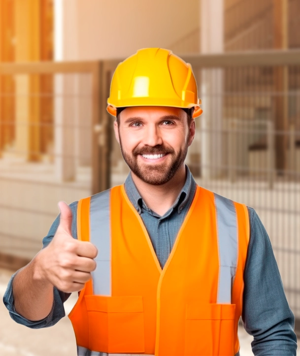 Técnico de seguridad perimetral con casco y chaleco de protección